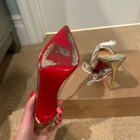 Christian Louboutin White Patent PVC Slingback Heels - Picture 5 of 8